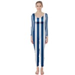 Vertical Stripes - White and Dark Cerulean Long Sleeve Catsuit