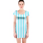 Vertical Stripes - White and Electric Blue Short Sleeve Bodycon Dress