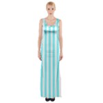 Vertical Stripes - White and Electric Blue Maxi Thigh Split Dress