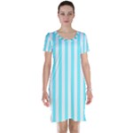 Vertical Stripes - White and Electric Blue Short Sleeve Nightdress