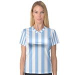 Vertical Stripes - White and Baby Blue Women s V-Neck Sport Mesh Tee