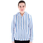 Vertical Stripes - White and Baby Blue Women s Zipper Hoodie