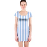 Vertical Stripes - White and Baby Blue Short Sleeve Bodycon Dress