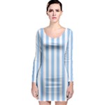 Vertical Stripes - White and Baby Blue Long Sleeve Bodycon Dress