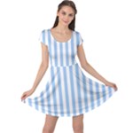 Vertical Stripes - White and Baby Blue Cap Sleeve Dress