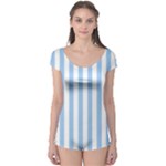 Vertical Stripes - White and Baby Blue Boyleg Leotard (Ladies)