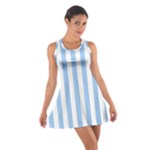 Vertical Stripes - White and Baby Blue Cotton Racerback Dress