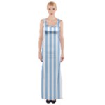 Vertical Stripes - White and Baby Blue Maxi Thigh Split Dress