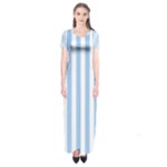 Vertical Stripes - White and Baby Blue Short Sleeve Maxi Dress