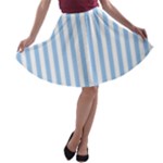 Vertical Stripes - White and Baby Blue A-line Skater Skirt