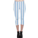 Vertical Stripes - White and Baby Blue Capri Leggings