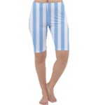 Vertical Stripes - White and Baby Blue Cropped Leggings