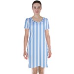 Vertical Stripes - White and Baby Blue Short Sleeve Nightdress