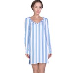 Vertical Stripes - White and Baby Blue Long Sleeve Nightdress