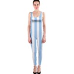 Vertical Stripes - White and Baby Blue OnePiece Catsuit