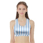 Vertical Stripes - White and Baby Blue Women s Sports Bra with Border