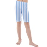 Vertical Stripes - White and Baby Blue Kid s Mid Length Swim Shorts