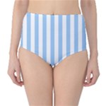 Vertical Stripes - White and Baby Blue High-Waist Bikini Bottoms