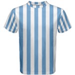 Vertical Stripes - White and Iceberg Blue Men s Cotton Tee