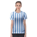 Vertical Stripes - White and Iceberg Blue Women s Sport Mesh Tee