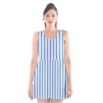 Vertical Stripes - White and Iceberg Blue Scoop Neck Skater Dress