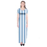 Vertical Stripes - White and Iceberg Blue Short Sleeve Maxi Dress