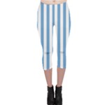 Vertical Stripes - White and Iceberg Blue Capri Leggings