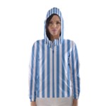 Vertical Stripes - White and Iceberg Blue Hooded Wind Breaker (Women)