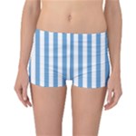 Vertical Stripes - White and Iceberg Blue Reversible Boyleg Bikini Bottoms