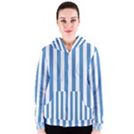 Vertical Stripes - White and Steel Blue Women s Zipper Hoodie