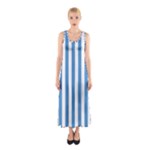 Vertical Stripes - White and Steel Blue Full Print Maxi Dress