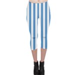 Vertical Stripes - White and Steel Blue Capri Leggings