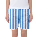 Vertical Stripes - White and Steel Blue Women s Basketball Shorts