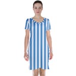 Vertical Stripes - White and Steel Blue Short Sleeve Nightdress