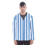 Vertical Stripes - White and Steel Blue Hooded Wind Breaker (Men)