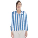 Vertical Stripes - White and Steel Blue Wind Breaker (Women)