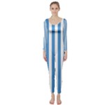 Vertical Stripes - White and Steel Blue Long Sleeve Catsuit