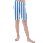 Vertical Stripes - White and Steel Blue Kid s Mid Length Swim Shorts