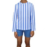 Vertical Stripes - White and Cornflower Blue Kid s Long Sleeve Swimwear