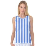 Vertical Stripes - White and Cornflower Blue Women s Basketball Tank Top