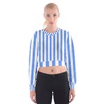 Vertical Stripes - White and Cornflower Blue Women s Cropped Sweatshirt