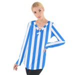 Vertical Stripes - White and Dodger Blue Women s Tie Up Tee