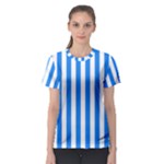 Vertical Stripes - White and Dodger Blue Women s Sport Mesh Tee