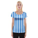 Vertical Stripes - White and Dodger Blue Women s Cap Sleeve Top