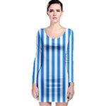 Vertical Stripes - White and Dodger Blue Long Sleeve Bodycon Dress