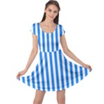 Vertical Stripes - White and Dodger Blue Cap Sleeve Dress