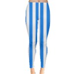 Vertical Stripes - White and Dodger Blue Women s Leggings