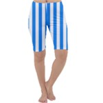 Vertical Stripes - White and Dodger Blue Cropped Leggings