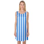 Vertical Stripes - White and Dodger Blue Sleeveless Satin Nightdress