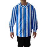 Vertical Stripes - White and Dodger Blue Hooded Wind Breaker (Kids)